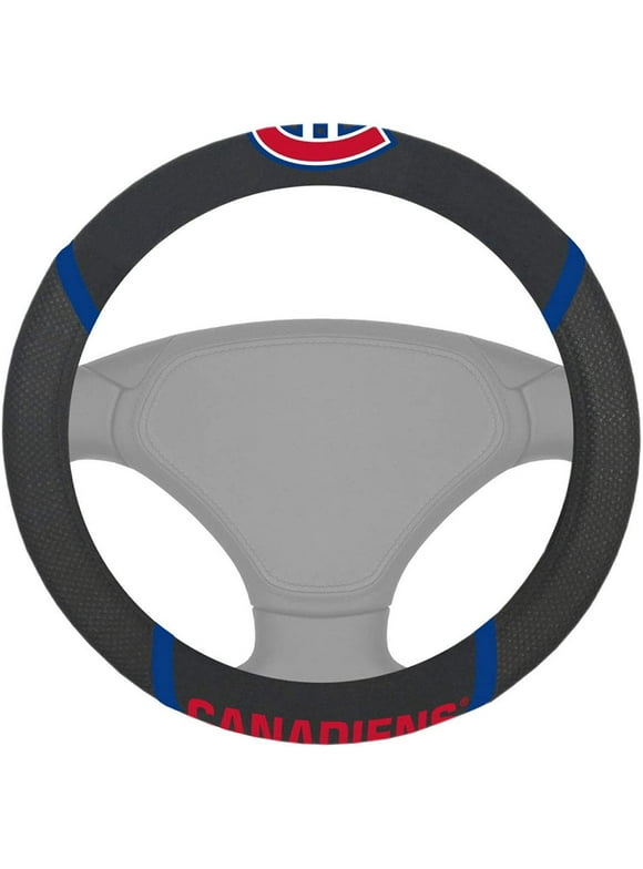Montreal Canadiens Steering Wheel Cover Premium Embroidered Black 15 Inch