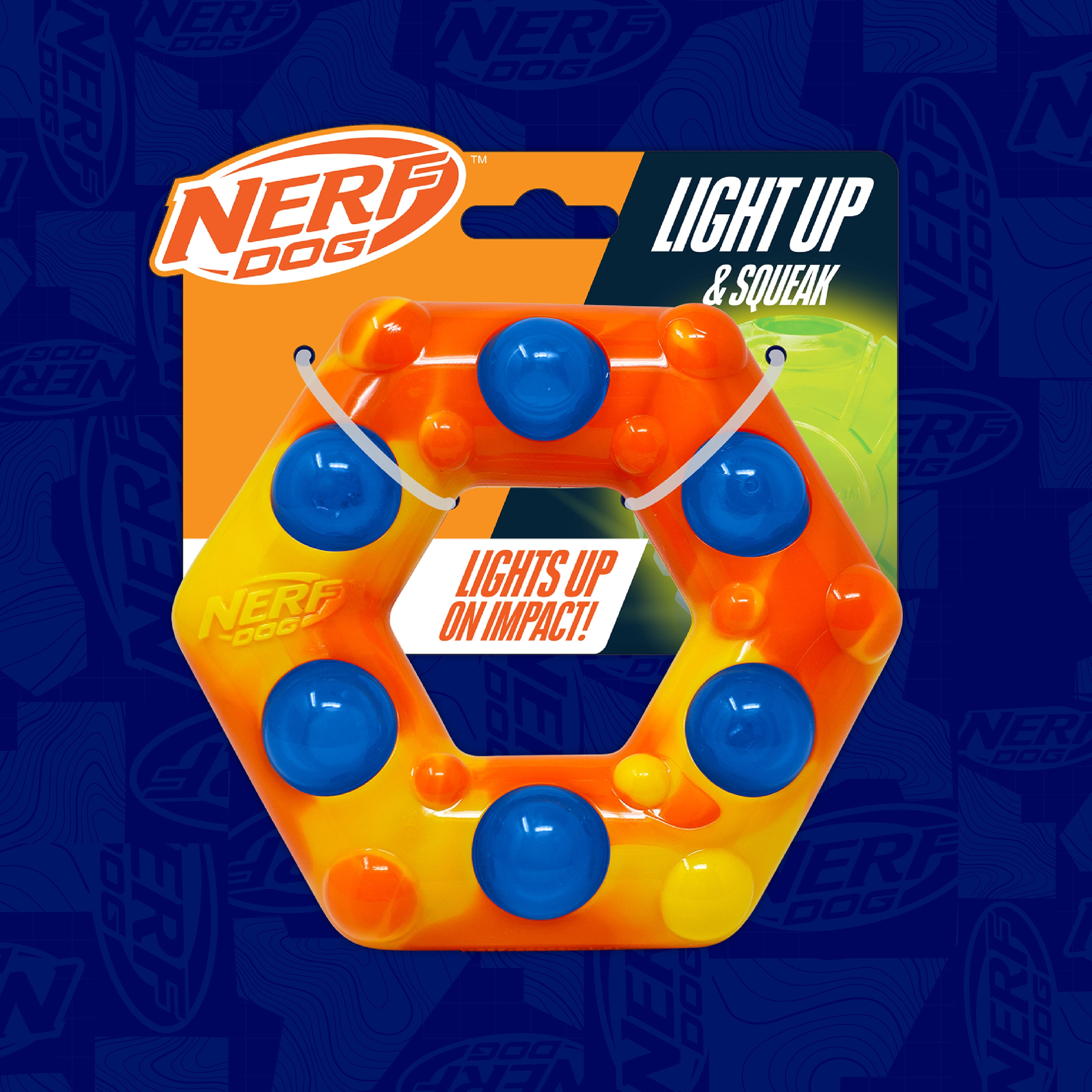 Nerf Dog LED Light Up & Squeak Hex Ring Chew Toy, 6 inch