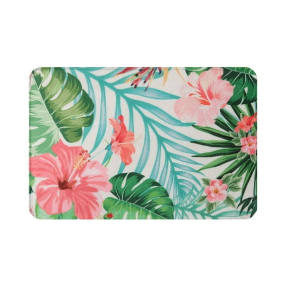 Floral Bath Mat Leaf Bathroom Rugs Flower Bath Rugs Super Soft Tropical Leaves Non-Slip Bath Rugs 16"X24"
