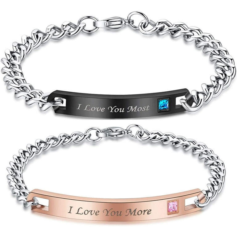 SXNK7 Gift for Lover His Queen Her King Stainless Steel Couple Bracelets  for Women Men Jewelry Matching Set