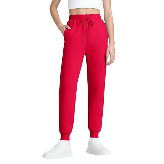 TNNZEET Women's Joggers with Pockets - High Waisted Sweatpants Tapered Leg Drawstring Lightweight Athletic Pants for Sports and Casual Wear,Red,L