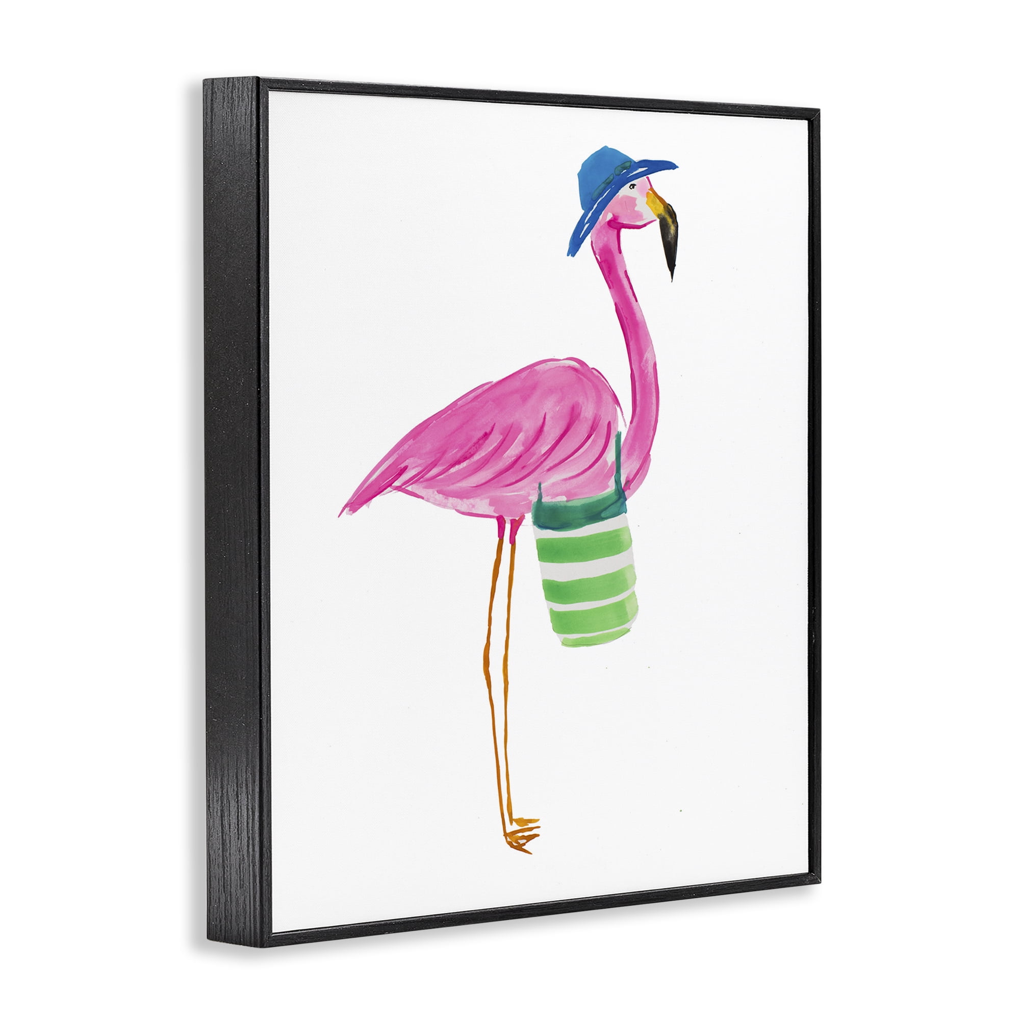 Stupell Industries Flamingo with Beach Bag Animals & Insects Painting Black Framed Art Print Wall Art, 16 x 20