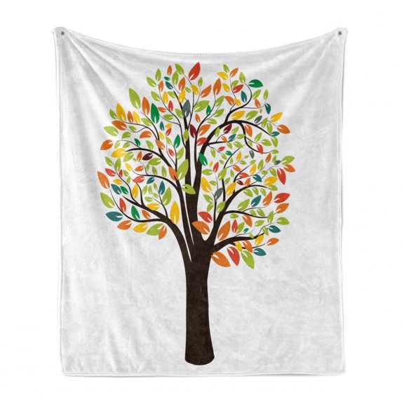 Tree Soft Flannel Fleece Blanket, Abstract Leaves Forest Flora Autumnal Tones Illustration Spring Nature Colorful Design, Cozy Plush for Indoor and Outdoor Use, 50" x 70", Multicolor, by Ambesonne