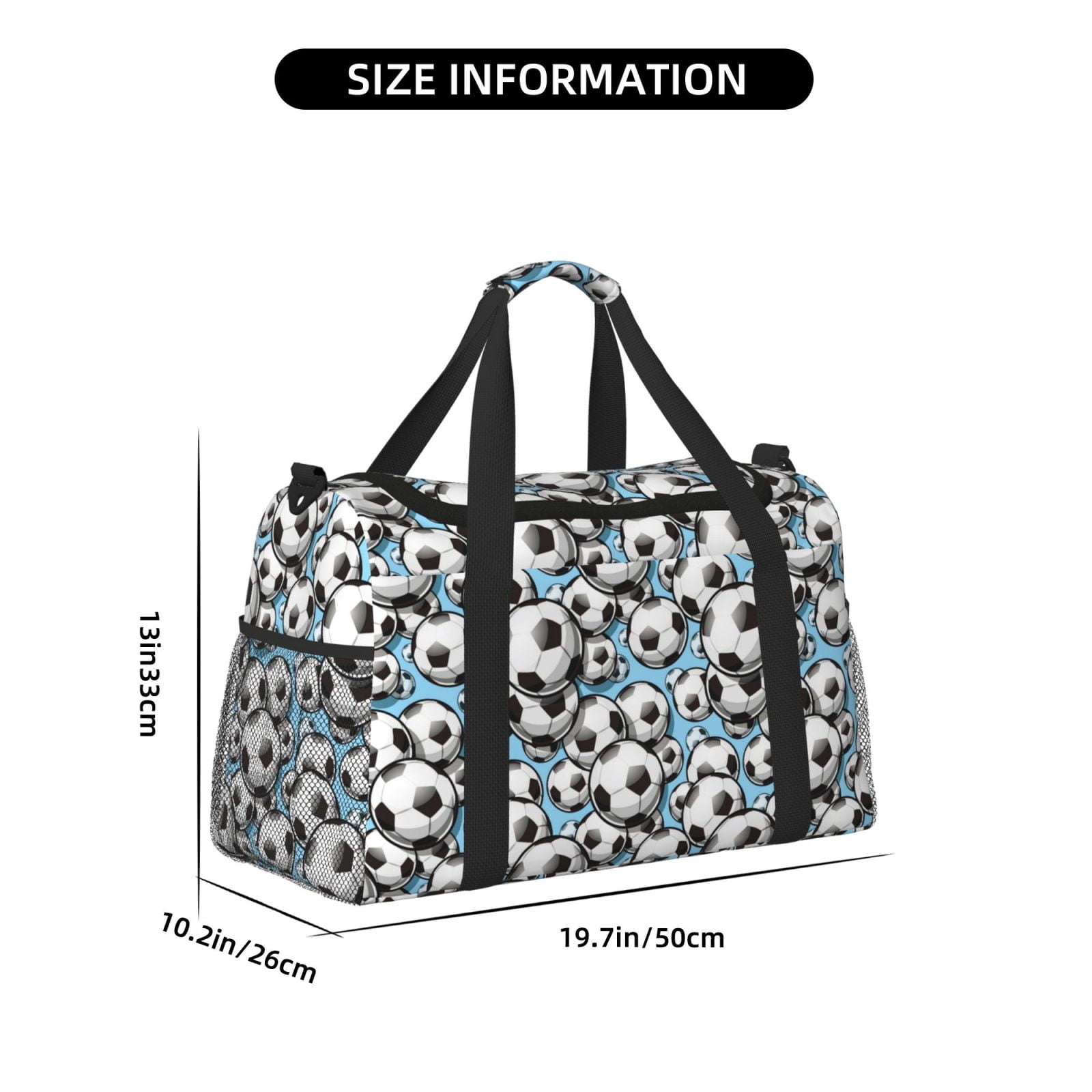 Defioc Football Soccer Ball Print Hand Travel Bag - Foldable Travel Duffel Bags for Men Women -Sport Gym Bag - Overnight Travel Duffel Bag - Adjustable Shoulder Strap