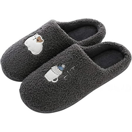 

shuwee House Slippers for Women Non Slip Cozy Memory Foam Fuzzy Wool-Like Plush Fleece Lined Indoor Outdoor Anti-Skid Rubber Sole