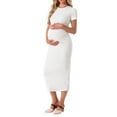 thumbnail image 4 of INSPIRE CHIC Women Maternity Dress Rib Bodycon Midi Short Sleeve Side Stretchy Ruched Pregnancy 1 Piece Photoshoot Babyshower Large White, 4 of 6
