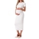 thumbnail image 4 of VESTIDO DE MATERNIDAD CHIC PARA MUJERES INSPIRE, Cuerpo Ajustado Midi, Manga Corta, Lado Elástico, Arrugado para Embarazo, 1 Pieza, Sesión de Fotos, Baby Shower, Talla X-Large, Blanco, 4 of 6