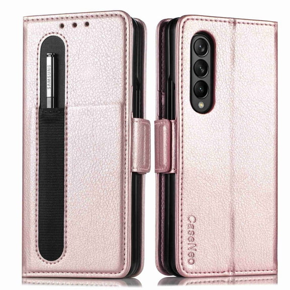 Dteck Case For Samsung Galaxy Z Fold 3 5G (2021 Realese) Leather Case[S Pen Slot] [Full Body Protection] [Dropproof] Protective Luxury Case for Samsung Galaxy Z Fold 3 5G -Rosegold