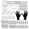 thumbnail image 1 of Stainless Steel Piercing Kit - 140pcs Nose Lip Tongue Eyebrow Industrial Barbell Belly Button Rings, 1 of 5