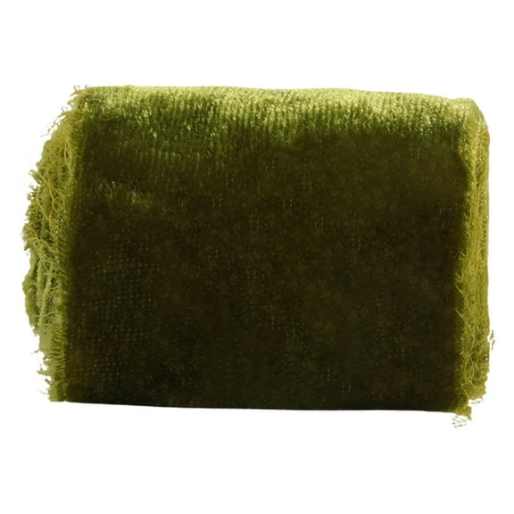 3 Yard Velvet Ribbon 3 Inch Handmade Raw Edge Velvet Ribbon for Flower Bouquet Gift Wrapping Vintage Frayed Fringe Fabric Ribbon for Wedding DIY Decor Bows Making, 1Pc, Multicolor(Green1,107.8x3")