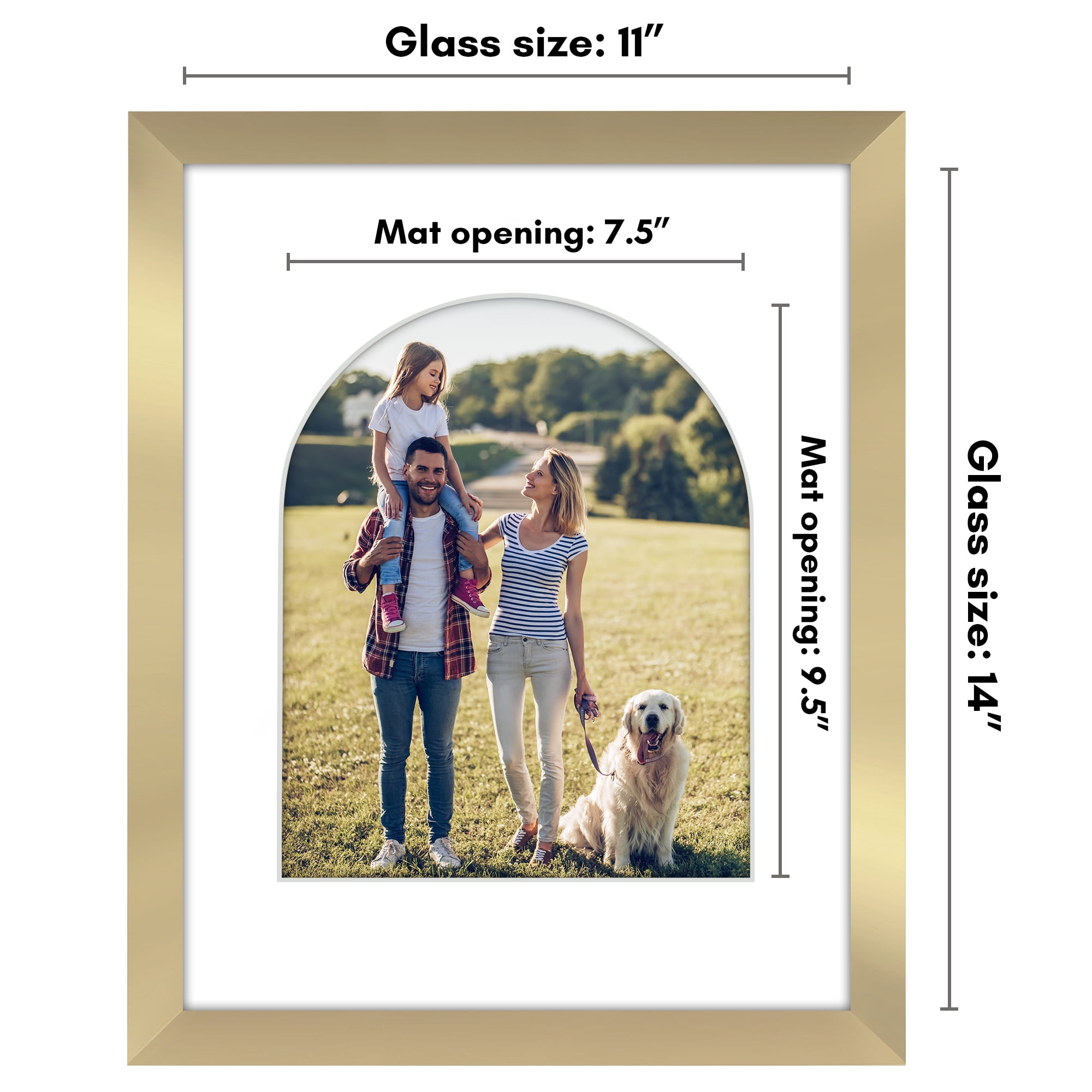 Americanflat 11x14 Picture Frame with Arch-Shaped Mat Shatter-Resistant Glass elevate cherished photos - Gold