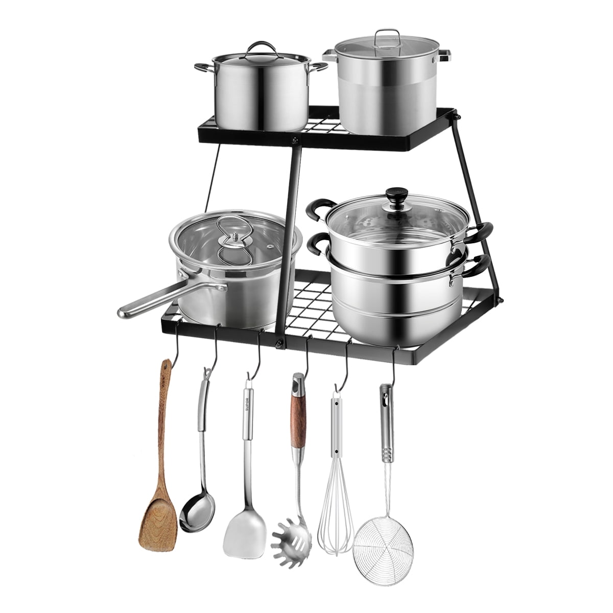 2 Shelf Wall Mount Pot Rack, Stainless Steel Kitchen Pot Rack Mounted