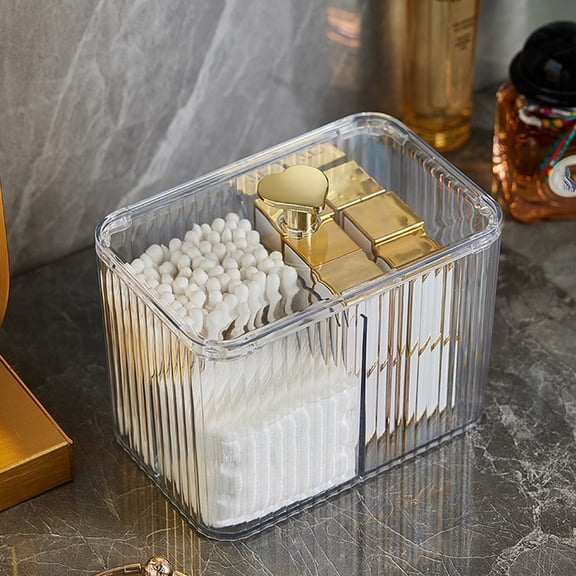 Dust-Proof Organizer, Transparent Storage Box For Hair Ties Cotton Pads, Clear Vanity Container, Desktop Cosmetic Holder(White)