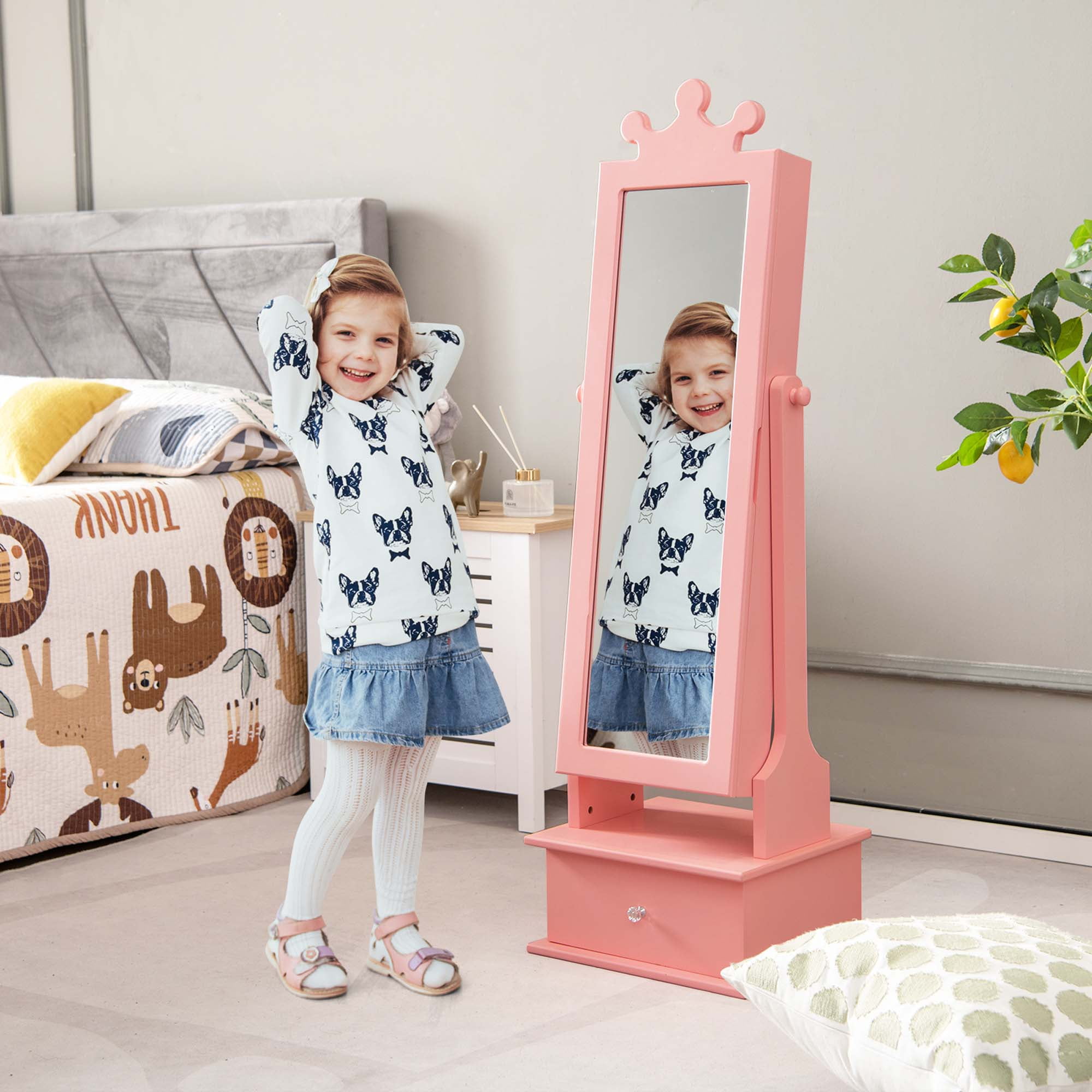 Costway Kid Freestanding Jewelry Armoire 2 in 1 Full Length Mirror