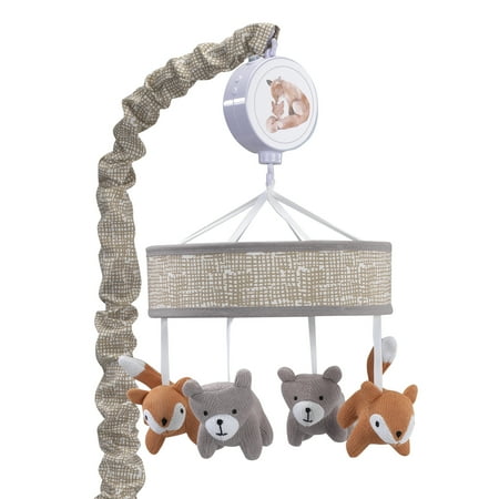 UPC: 0084122713185 | Lambs & Ivy Painted Forest Gray/Beige Fox and Bear Baby Crib Musical Mobile