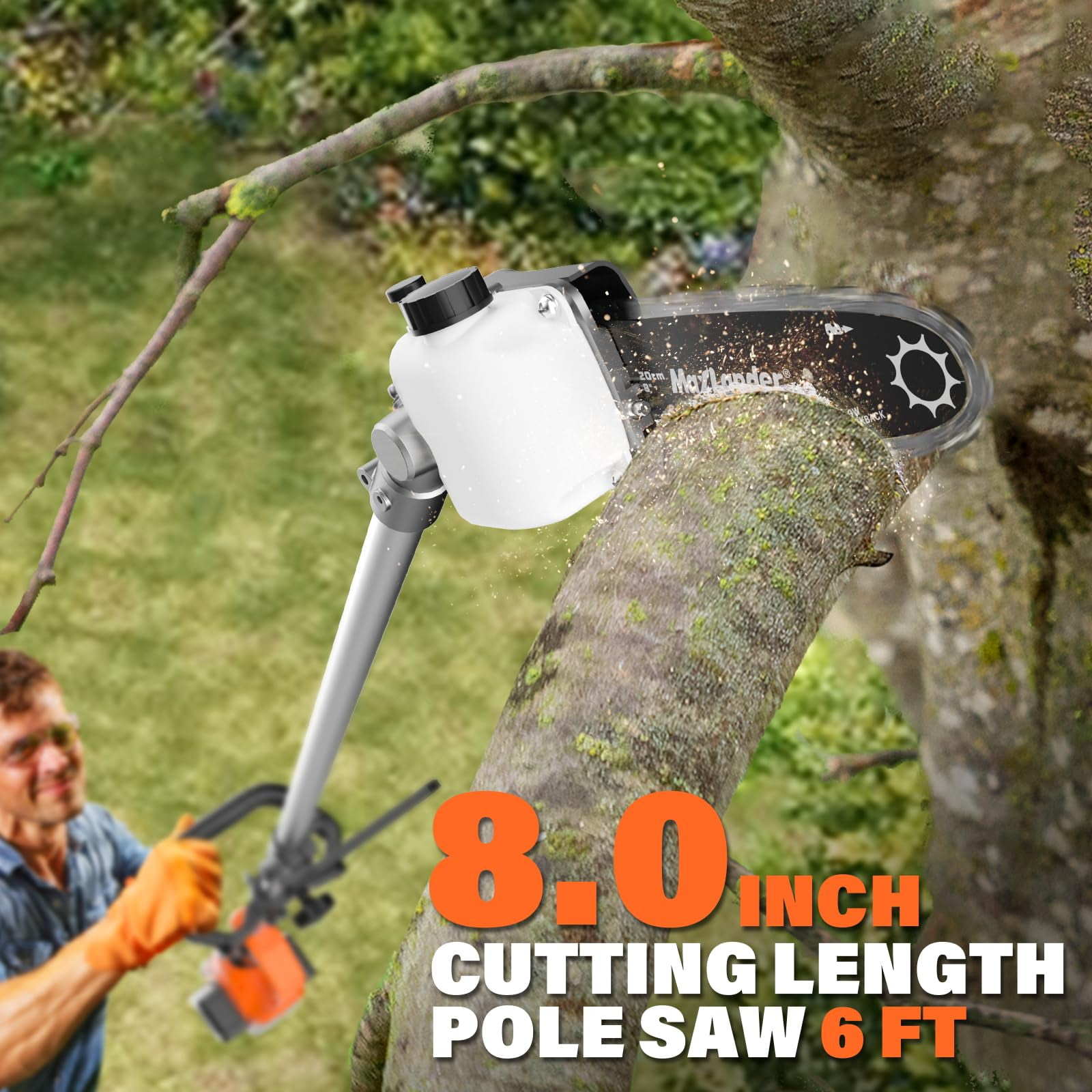MAXLANDER 40V Cordless Weed Wacker, 4-in-1 Lawn Tool with Hedge Trimmer, 8-inch Pole Saw & Brush Cutter, 2×20V 4Ah Batteries & Charger Included