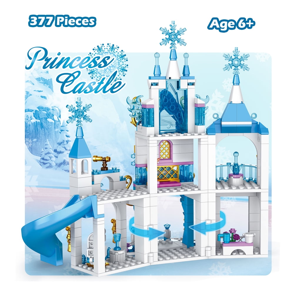 Girls Castle Building Blocks Toys for Girls 377 Pieces Ice Princess Blue Castle Construction Toys Set Snow Castle Building Bricks Toys for Kids Christmas Birthday Gift