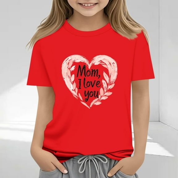 Frnrwgo Girls Athletic Tees Mother's Day Shirts for Girls Kids T-Shirts Tees Summer Tops 2-13 Years, Red