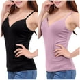 thumbnail image 4 of QUINDOS Built in Bras Removable Womens Tank Tops Athletic Summer 2 Pack Womens Camisoles Workout V-Neck MultiPack Spaghetti Strap Sleeveless Cami Shirts Solid Color Slim Fitted Undershirts, 4 of 4