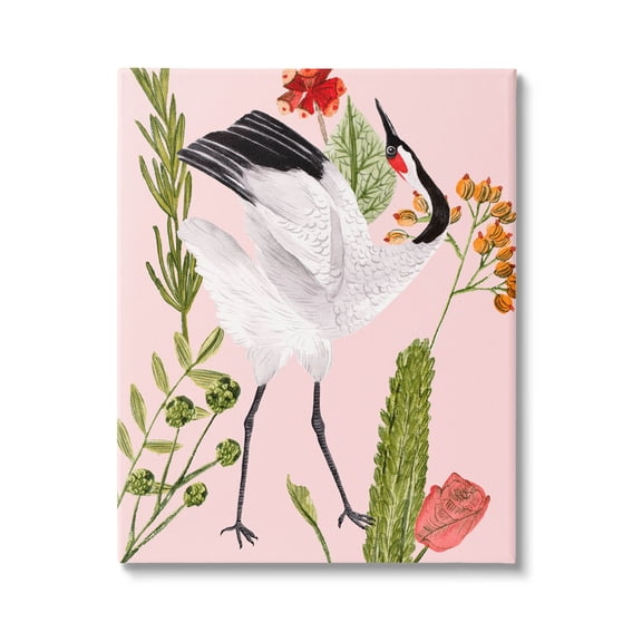 Stupell Industries Tropical Crane Bird Botanicals Graphic Art Gallery Wrapped Canvas Print Wall Art, Design by Melissa Wang