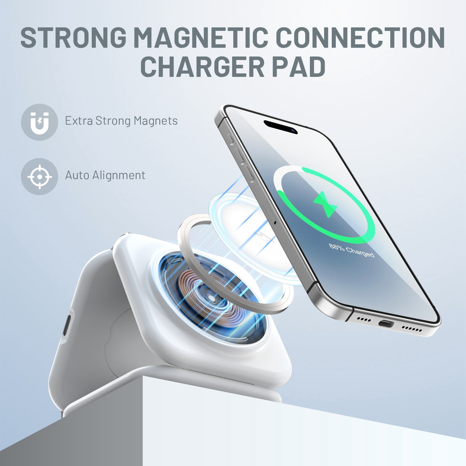 Wireless Charger, Charging Station for iphone 16 15 14 13 12 11, 15W Fodable Charging Pad for iWatch 10 9 8 7 6 5 4 3, 3 in 1 Magnetic Charger for AirPods 4 3 2, White