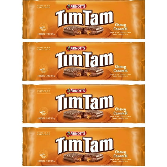 Arnott's Tim Tam Chewy Caramel (Pack Of 4 x 175g EA) Chocolate Biscuits - Made in Australia - Good Aussie
