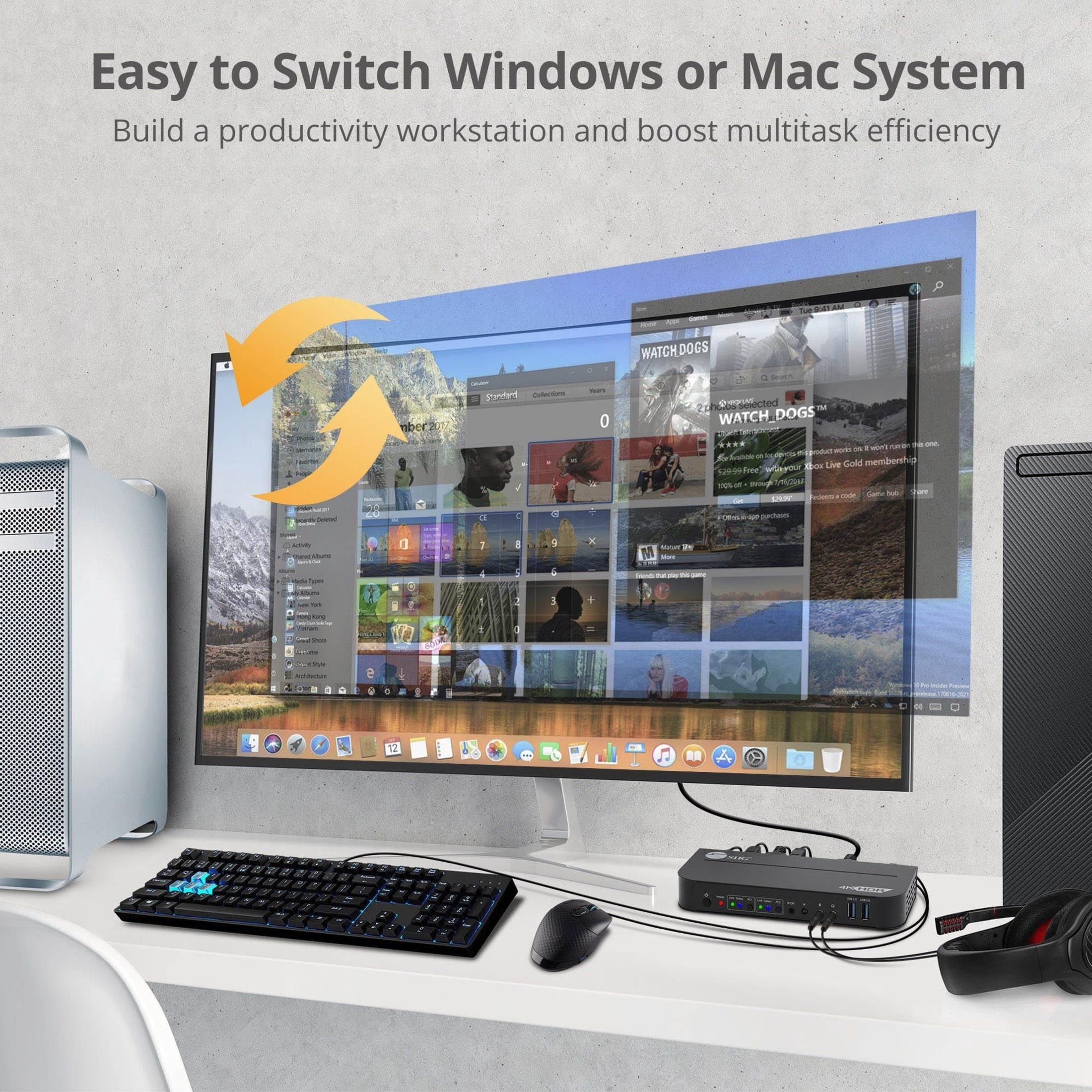 SIIG 2x1 DisplayPort 4K KVM USB 3.0 Switch with Remote Control - Allows you to control 2 DisplayPort 1.4 computers using one keyboard and mouse, DP 1.4/8K@30, HDMI 4K@60, USB 3.0 ports, 3.5mm Phone...