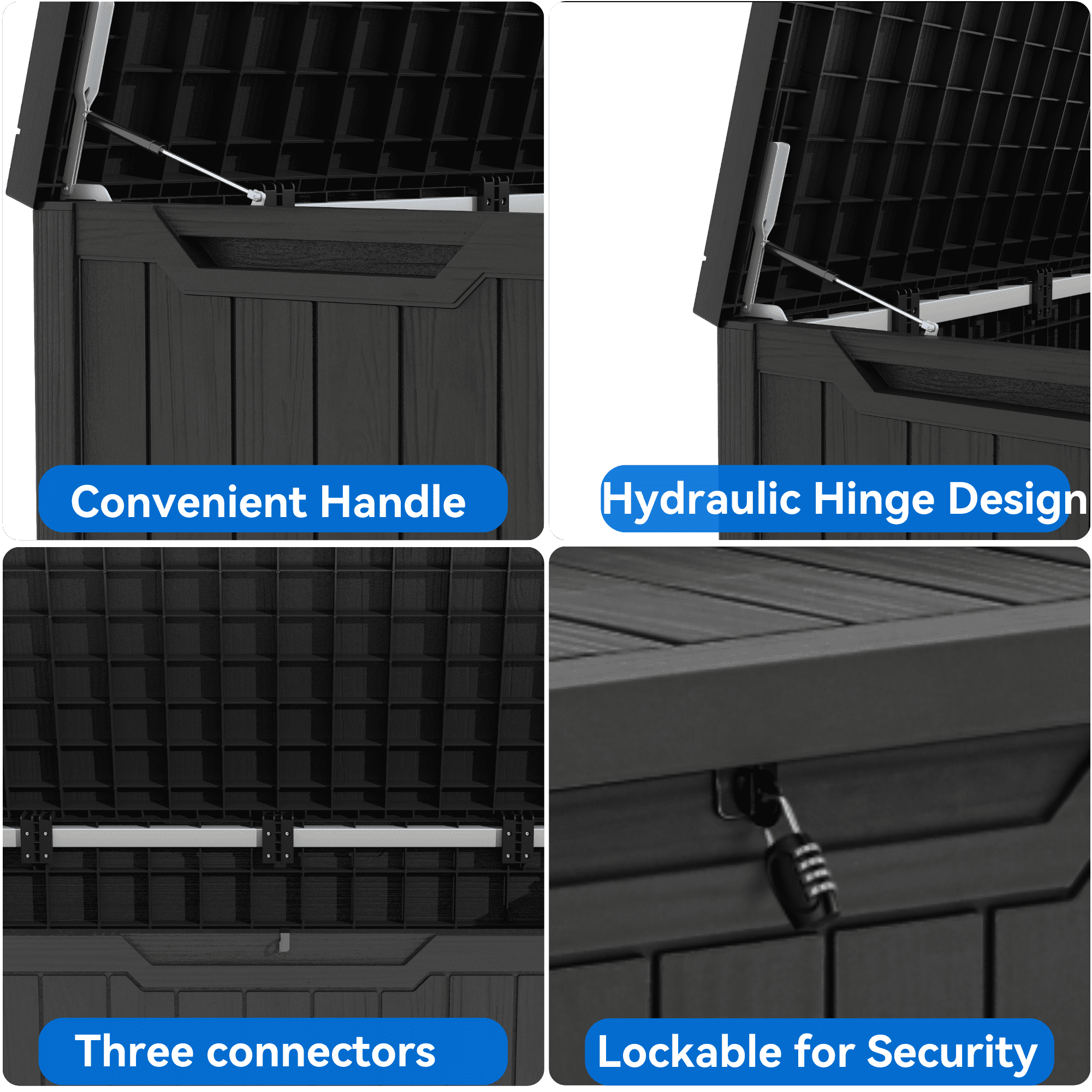 Uforic Outdoor 100 Gallon Resin Deck Box, Weatherproof&Lockable,Black