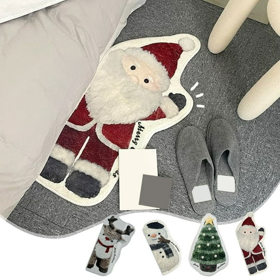 PALIFEUR Christmas Rug for Living Room Bedroom, 32 x 16 Inch Christmas Tree & Santa & Snowman Bedroom Rug, Christmas Rug for Holiday Party Home Sofa Bed Side Decorations