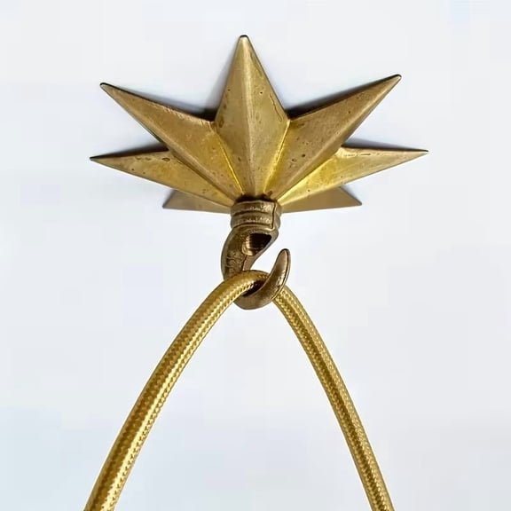 Brass Star Hook - Retro Classical Style Ceiling and Wall Decoration Hook for Chandeliers, Flower Pots, Wind Chimes, Keys, and Holiday Decor
