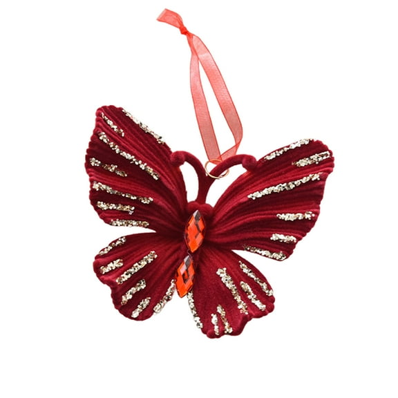 Christmas Tree Decorations, Burgundy Christmas Ornaments, Flocking Hanging Bow Decoration for Holiday Tree, Lightweight Red Christmas Decor 17.5x8x3cm
