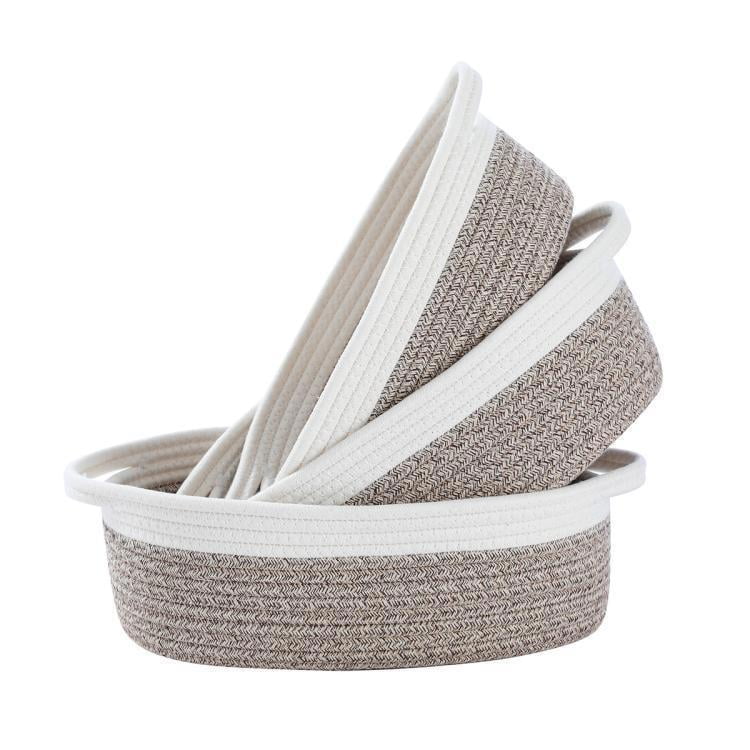 LixinJu Oval Woven Basket Set of 3 Cotton Rope Basket with Handle Storage Baskets for Organizing Bins Organizer for Towel Book Cloth Dog Toys Closet Gift Grey 