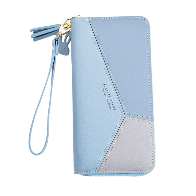 Cartera grande Colcomx para mujer con borla plegable organizador Azul largo