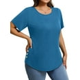 thumbnail image 4 of MOSHU Scoop Neck T-shirts for Women Short Sleeve Plus Size Tops Curved Hem Womens Shirts, 4 of 10