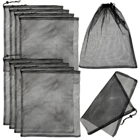 BESTYASH 10Pcs Tear Resistant Black Mesh Drawstring Bags for Carrying Sports Equipment and Camping Gear