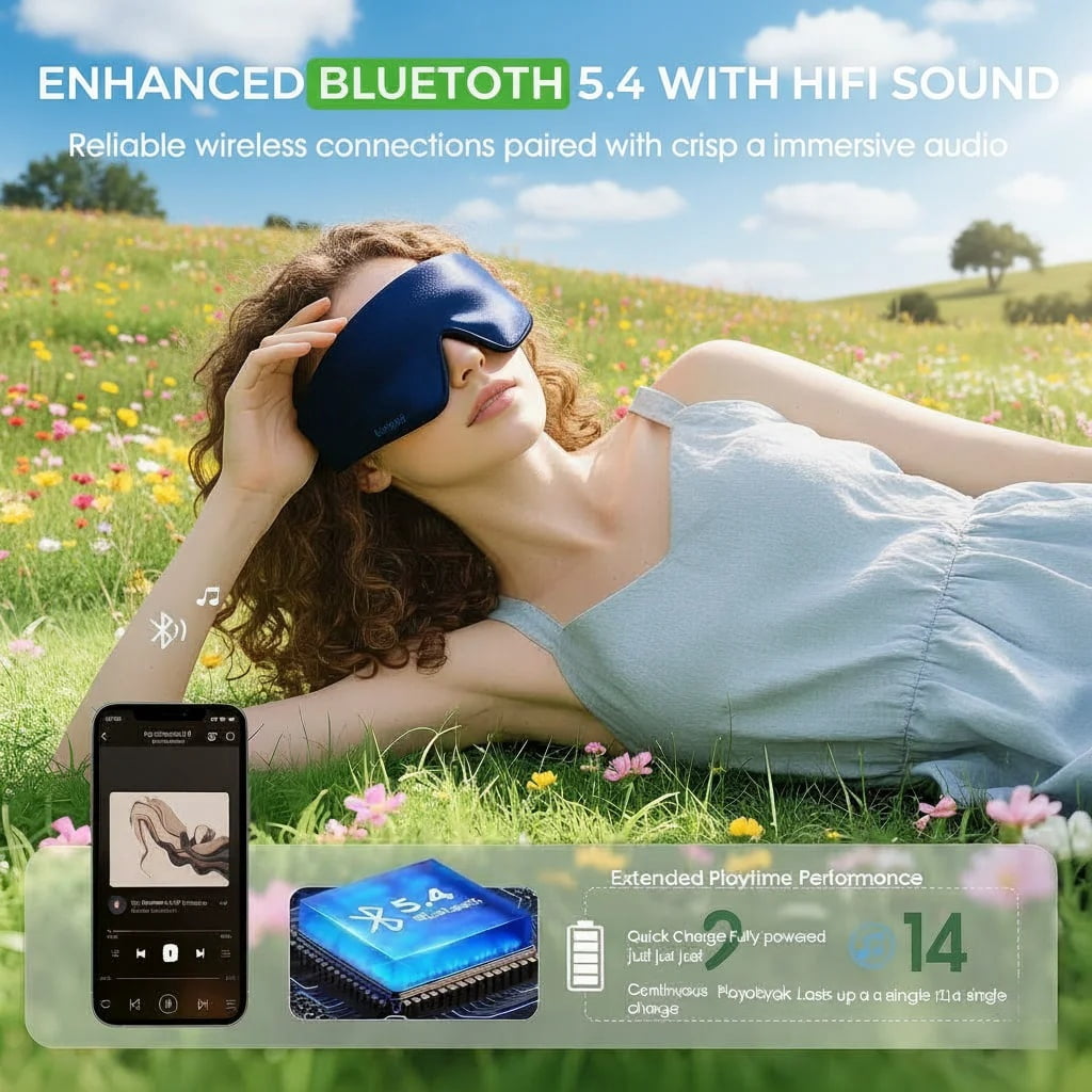 FACEMOON  Wireless Sleeping Headphones Blindfold Soft Washable Bluetooth 5.4 Music Headset Handsfree Call