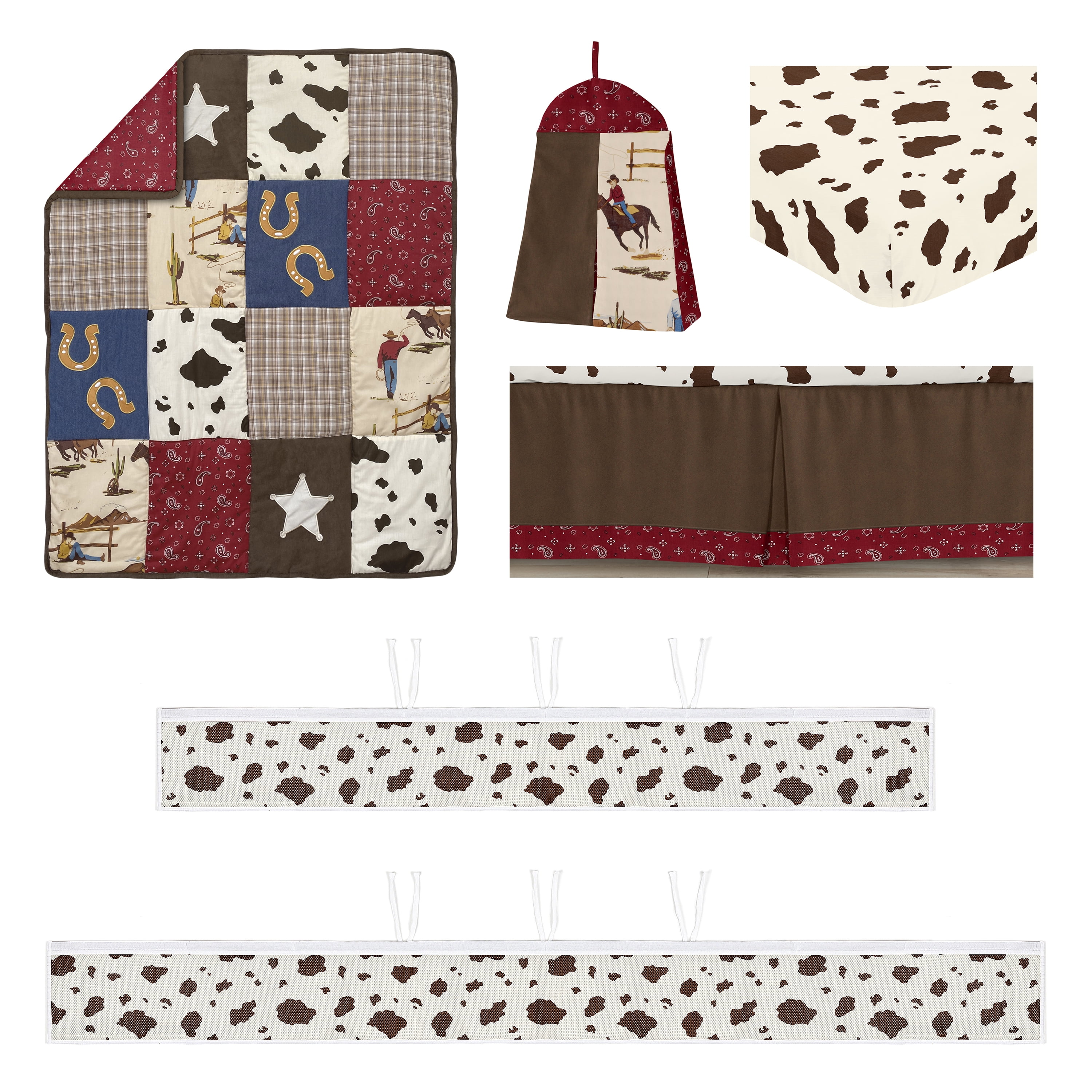 Sweet Jojo Designs 6 Piece Crib Bedding + BreathableBaby Breathable Mesh Liner Wild West Cow Print Boy Girl Gender Neutral Unisex