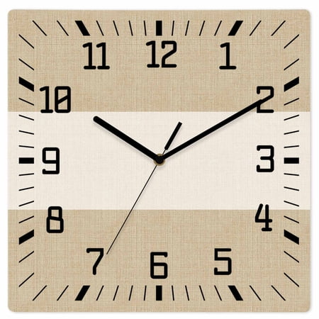 Rustic Vintage Wooden Wall Clock Silent Non Ticking, Farmhouse Countryside Linen Texture Square Wall Clocks Battery Operated, Decor Clock for Home Office, Living Room, Kitchen, 12 Inch