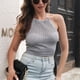 thumbnail image 2 of Mujeres Halter Cuello Tank Top Mini Suéter De Punto Sin Mangas Cuello Redondo Color Sólido Chaleco Casual Gris S, 2 of 8