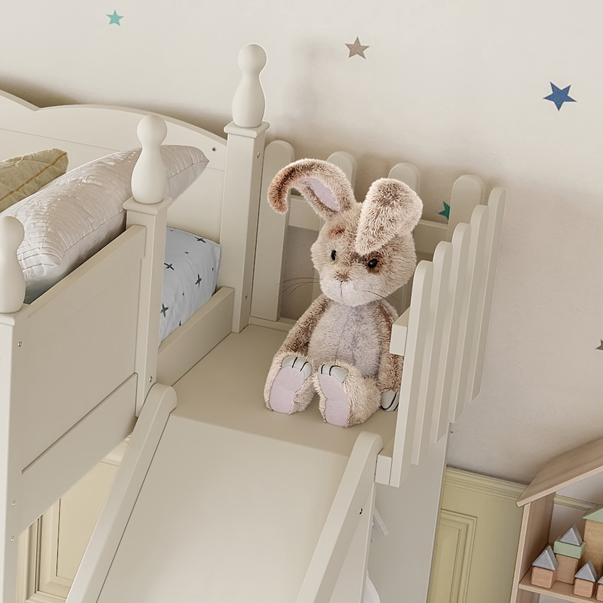 Leumius Twin Loft Bed Frame with Storage Shelves and Wardrobe, Solid Wood Loft Bed with Detachable Slide and Ladders for Kids Teens Adults Beige