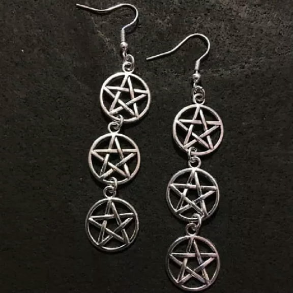 HOOUN Gothic Pentagram Spike Charm Dangly Earrings Witch Pagan Wicca Jewelry Gifts-2#three Pentagram