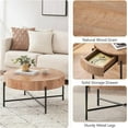 thumbnail image 3 of Jojoka Round Coffee Table Living Room Wood Center Table with Two Drawers Farmhouse Coffee Table Rustic Circle Cocktail Table Metal Legs, Easy Assembly, Natural, 3 of 8