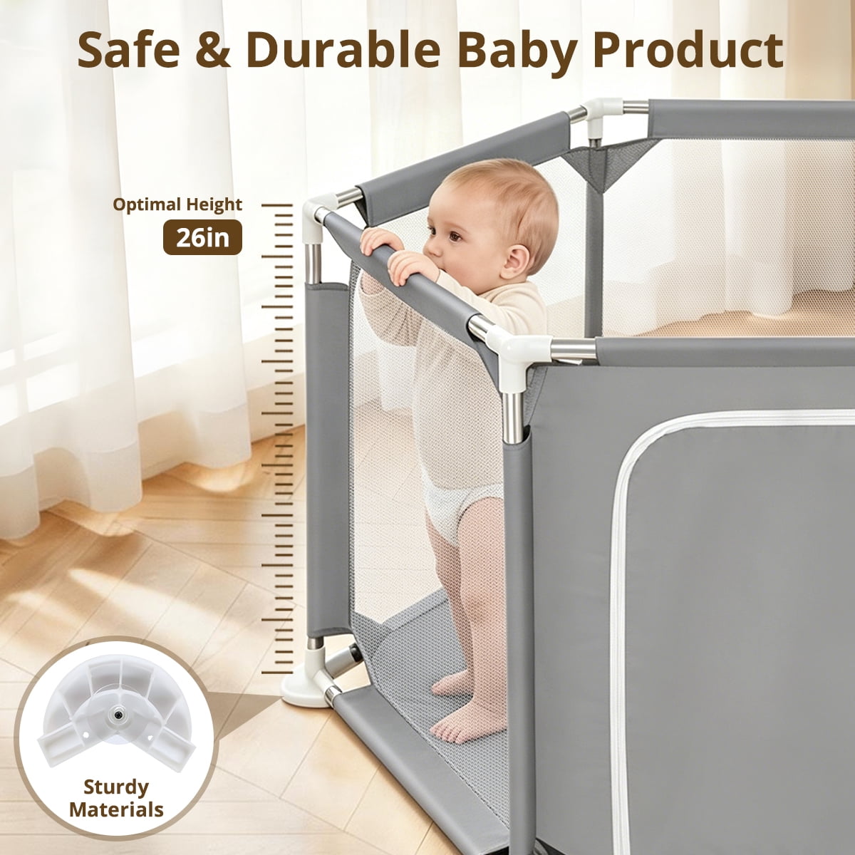 Baby Playpen, Travel Baby Playards, Baby Play Yard, 6Panels Portable Infant Play Game Area,Gray