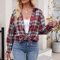 thumbnail image 3 of SHTXOZHI Women Plaid Shirts Long Sleeve Button Down Fall Casual Jacket Color Block Trendy Tops, 3 of 5
