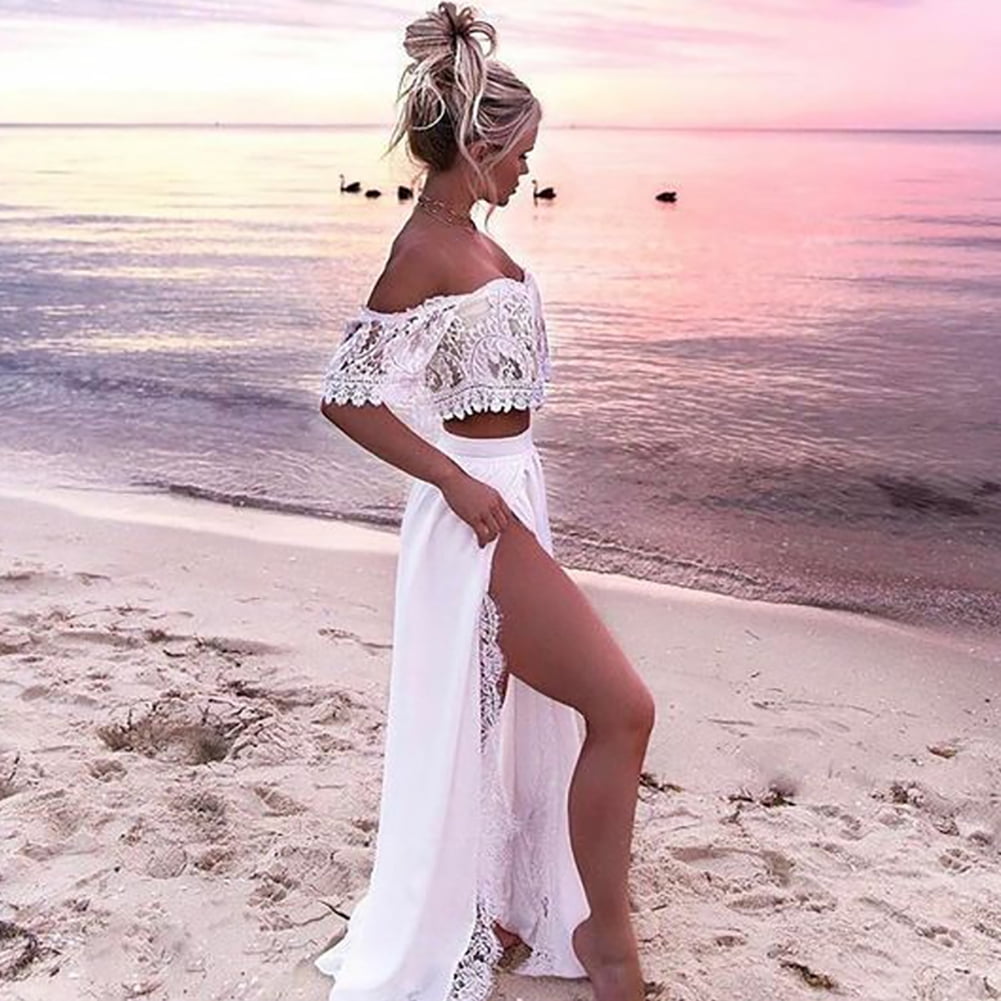 White Lace Off Shoulder Mini Dress Summer Beach Dress Cold Shoulder Dress 