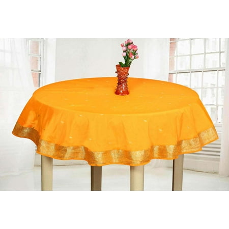 

Orange - Handmade Sari Oblong Tablecloth (India) - 80 Round