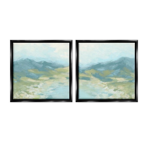 Stupell Industries Foggy Mountain Pond Landscape Painting Black Floater Framed Canvas Art Print Wall Art, 18 x 18, Set of 2