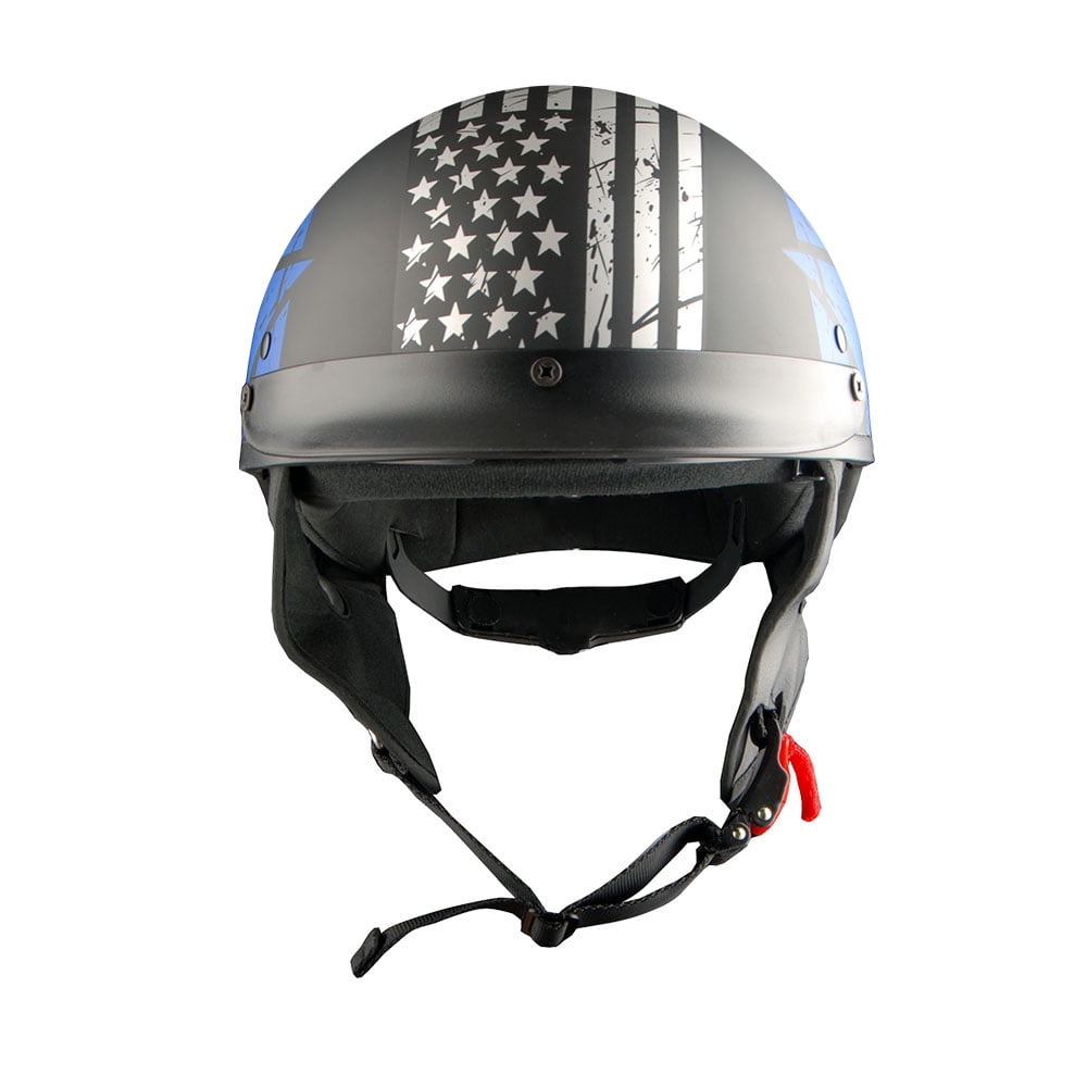 1Storm Motorcycle Half Face Helmet Mopeds Scooter Pilot with retractable Inner Smoked Visor HKY205V, Blue Flag