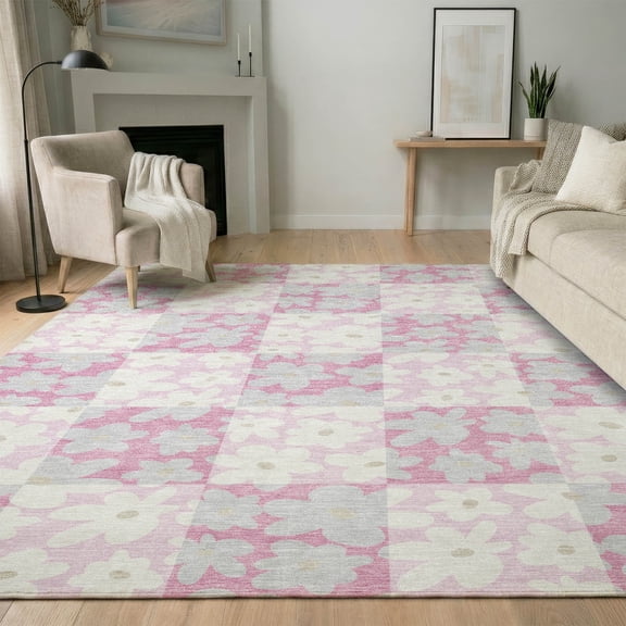Addison Rugs Mayfield Premium Machine Washable Transitional Floral Pink Rectangle Rug, 10' x 14'