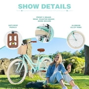 Zukka 24 inch Cruiser Bike V Brake for Women Lady City Commuter Bicycle with Woven Basket Green